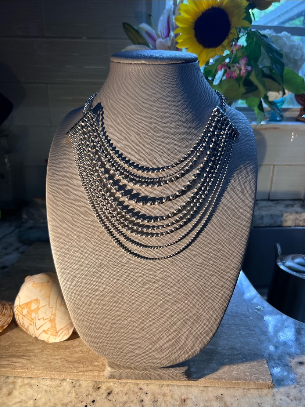 Silver Multi-Strand Beaded Necklace -Like New!